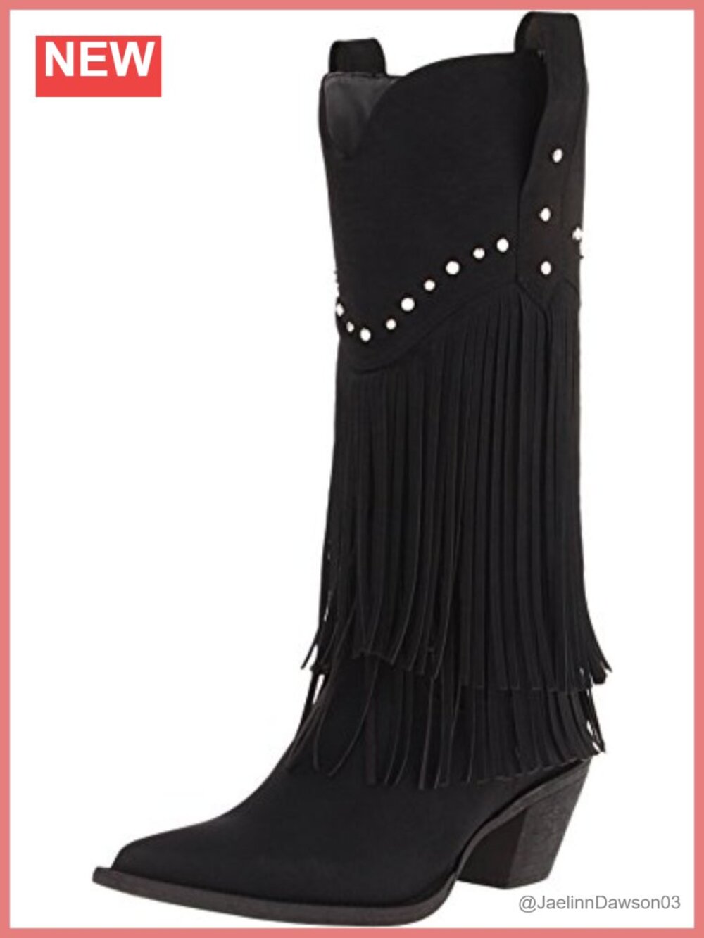 Roper Oakley Faux Leather Studded Fringe Cowboy Boots Pointed Toe Mid-Calf